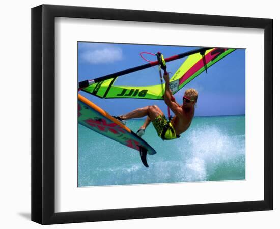 Windsurfing Jumping, Aruba, Caribbean-James Kay-Framed Photographic Print