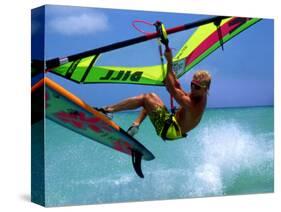Windsurfing Jumping, Aruba, Caribbean-James Kay-Stretched Canvas