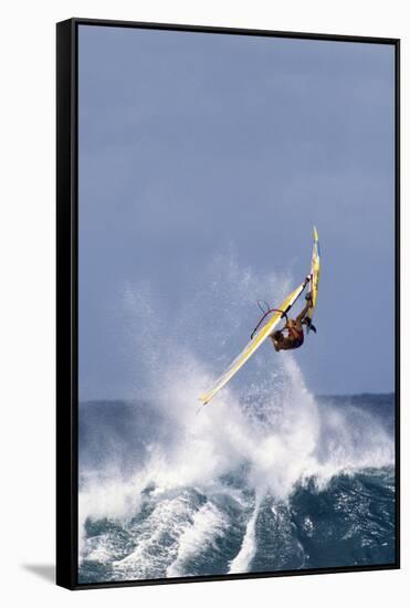 Windsurfing on the Ocean at Sunset, Maui, Hawaii, USA-Gerry Reynolds-Framed Stretched Canvas