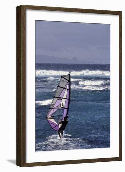 Windsurfing on the Ocean at Sunset, Maui, Hawaii, USA-Gerry Reynolds-Framed Photographic Print