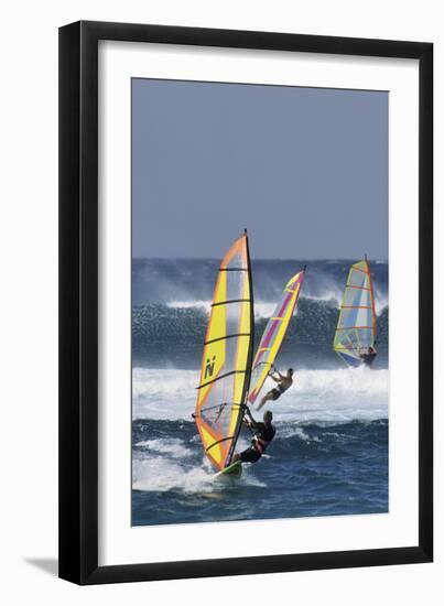 Windsurfing on the Ocean at Sunset, Maui, Hawaii, USA-Gerry Reynolds-Framed Photographic Print