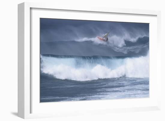 Windsurfing on the Ocean at Sunset, Maui, Hawaii, USA-Gerry Reynolds-Framed Photographic Print