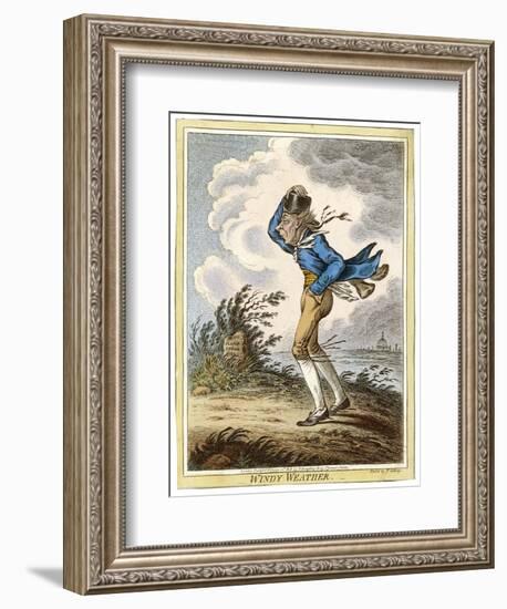 Windswept Man Battles His Way Across Hampstead Heath-James Gillray-Framed Art Print