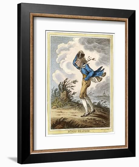 Windswept Man Battles His Way Across Hampstead Heath-James Gillray-Framed Art Print