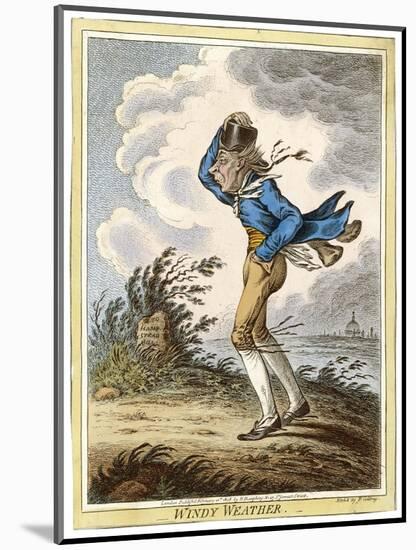 Windswept Man Battles His Way Across Hampstead Heath-James Gillray-Mounted Art Print