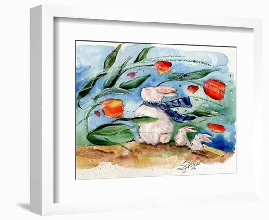 Windy Bunny & Tulips-sylvia pimental-Framed Art Print