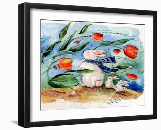 Windy Bunny & Tulips-sylvia pimental-Framed Art Print