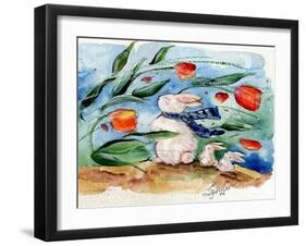 Windy Bunny & Tulips-sylvia pimental-Framed Art Print