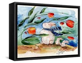 Windy Bunny & Tulips-sylvia pimental-Framed Stretched Canvas