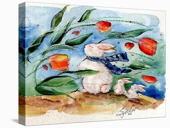 Windy Bunny & Tulips-sylvia pimental-Stretched Canvas
