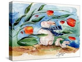 Windy Bunny & Tulips-sylvia pimental-Stretched Canvas