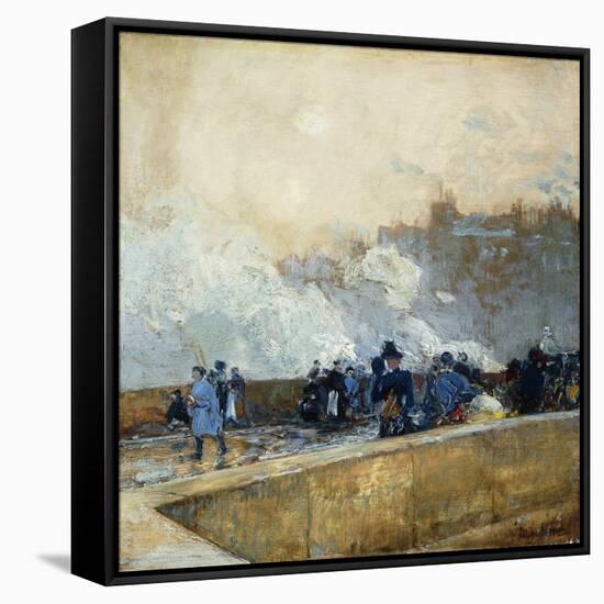 Windy Day, Paris-Childe Hassam-Framed Stretched Canvas