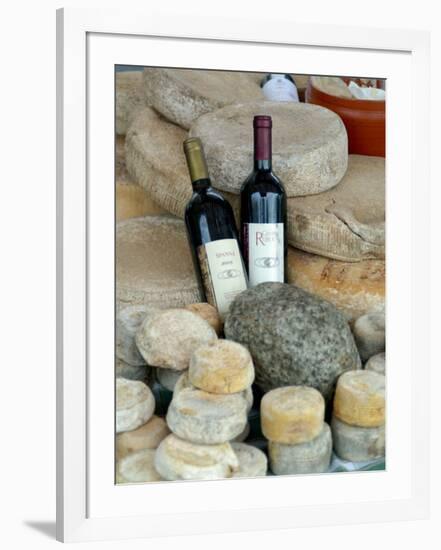 Wine and Cheese at Open-Air Market, Lake Maggiore, Arona, Italy-Lisa S. Engelbrecht-Framed Photographic Print