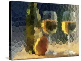 Wine and Glasses Behind Frosted Glass-Mitch Diamond-Stretched Canvas