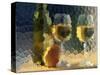 Wine and Glasses Behind Frosted Glass-Mitch Diamond-Stretched Canvas