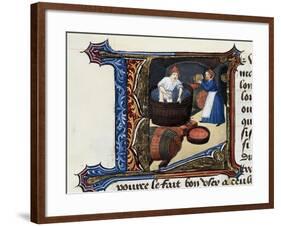 Wine and the Pressing of Grapes, Miniature from the Treaty of Medicine Aldebrande of Florence, 1356-null-Framed Giclee Print