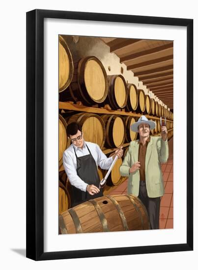 Wine Barrels-Lantern Press-Framed Art Print