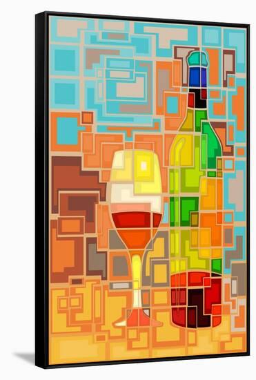 Wine Bottle and Glass Geometric-Lantern Press-Framed Stretched Canvas