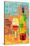 Wine Bottle and Glass Geometric-Lantern Press-Stretched Canvas