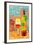 Wine Bottle and Glass Geometric-Lantern Press-Framed Art Print