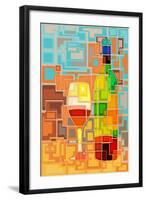 Wine Bottle and Glass Geometric-Lantern Press-Framed Art Print