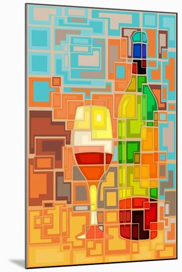 Wine Bottle and Glass Geometric-Lantern Press-Mounted Art Print