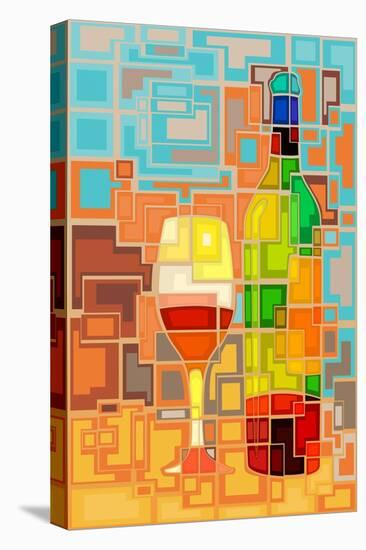 Wine Bottle and Glass Geometric-Lantern Press-Stretched Canvas