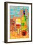 Wine Bottle and Glass Geometric-Lantern Press-Framed Art Print