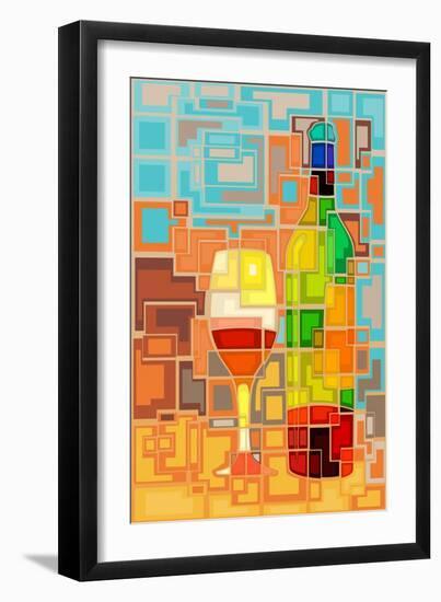 Wine Bottle and Glass Geometric-Lantern Press-Framed Art Print
