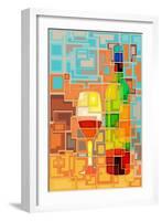 Wine Bottle and Glass Geometric-Lantern Press-Framed Art Print