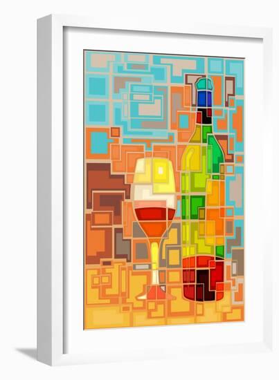 Wine Bottle and Glass Geometric-Lantern Press-Framed Art Print