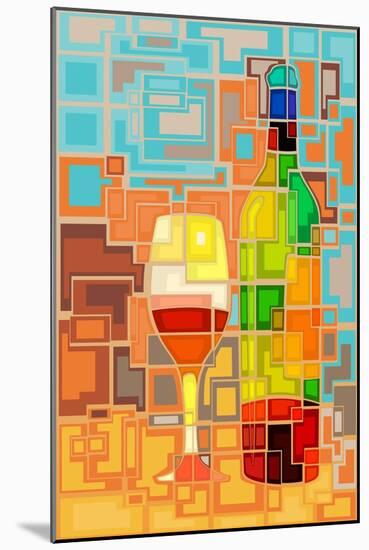 Wine Bottle and Glass Geometric-Lantern Press-Mounted Art Print