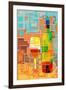 Wine Bottle and Glass Geometric-Lantern Press-Framed Art Print