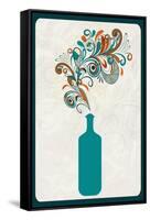 Wine Bottle and Swirls-Lantern Press-Framed Stretched Canvas