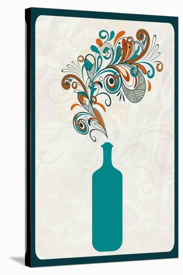 Wine Bottle and Swirls-Lantern Press-Stretched Canvas