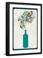 Wine Bottle and Swirls-Lantern Press-Framed Art Print