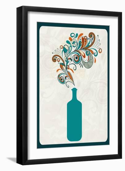 Wine Bottle and Swirls-Lantern Press-Framed Art Print