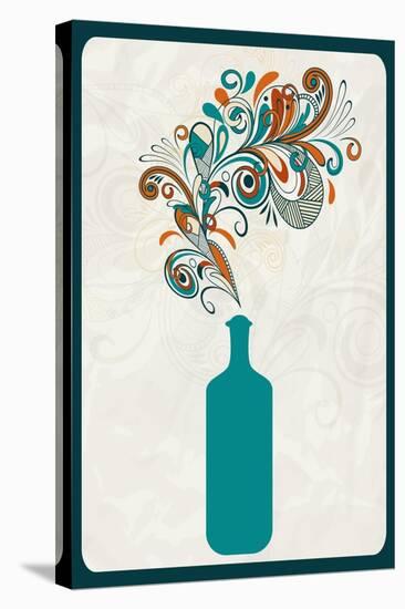 Wine Bottle and Swirls-Lantern Press-Stretched Canvas