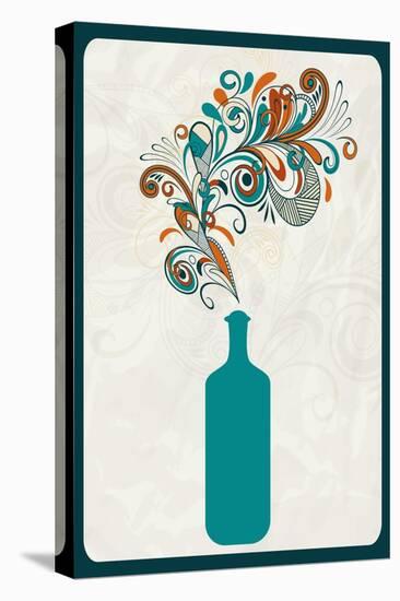 Wine Bottle and Swirls-Lantern Press-Stretched Canvas
