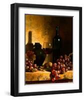 Wine Bottle, Grapes and Walnuts-Loran Speck-Framed Art Print