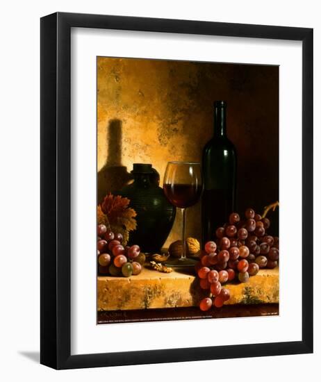 Wine Bottle, Grapes and Walnuts-Loran Speck-Framed Art Print