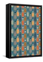 Wine Bottle Pattern (Blue Background)-Lantern Press-Framed Stretched Canvas