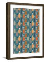 Wine Bottle Pattern (Blue Background)-Lantern Press-Framed Art Print