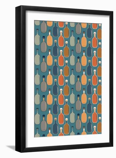 Wine Bottle Pattern (Blue Background)-Lantern Press-Framed Art Print