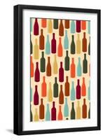 Wine Bottle Pattern (Cream Background)-Lantern Press-Framed Art Print