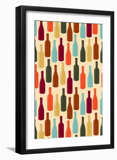 Wine Bottle Pattern (Cream Background)-Lantern Press-Framed Art Print