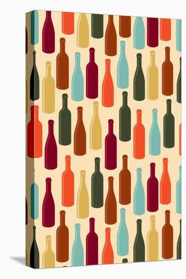 Wine Bottle Pattern (Cream Background)-Lantern Press-Stretched Canvas