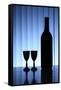 Wine Bottle With Two Glasses, Dramatic Light, Copy-Space For Text-logoboom-Framed Stretched Canvas