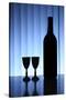 Wine Bottle With Two Glasses, Dramatic Light, Copy-Space For Text-logoboom-Stretched Canvas