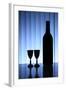 Wine Bottle With Two Glasses, Dramatic Light, Copy-Space For Text-logoboom-Framed Art Print